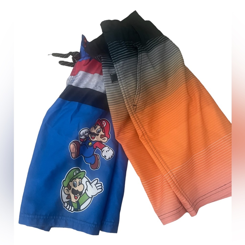 ✨5/$12 boys swim shorts medium - Nintendo Mario & art class board shorts 8 & 10